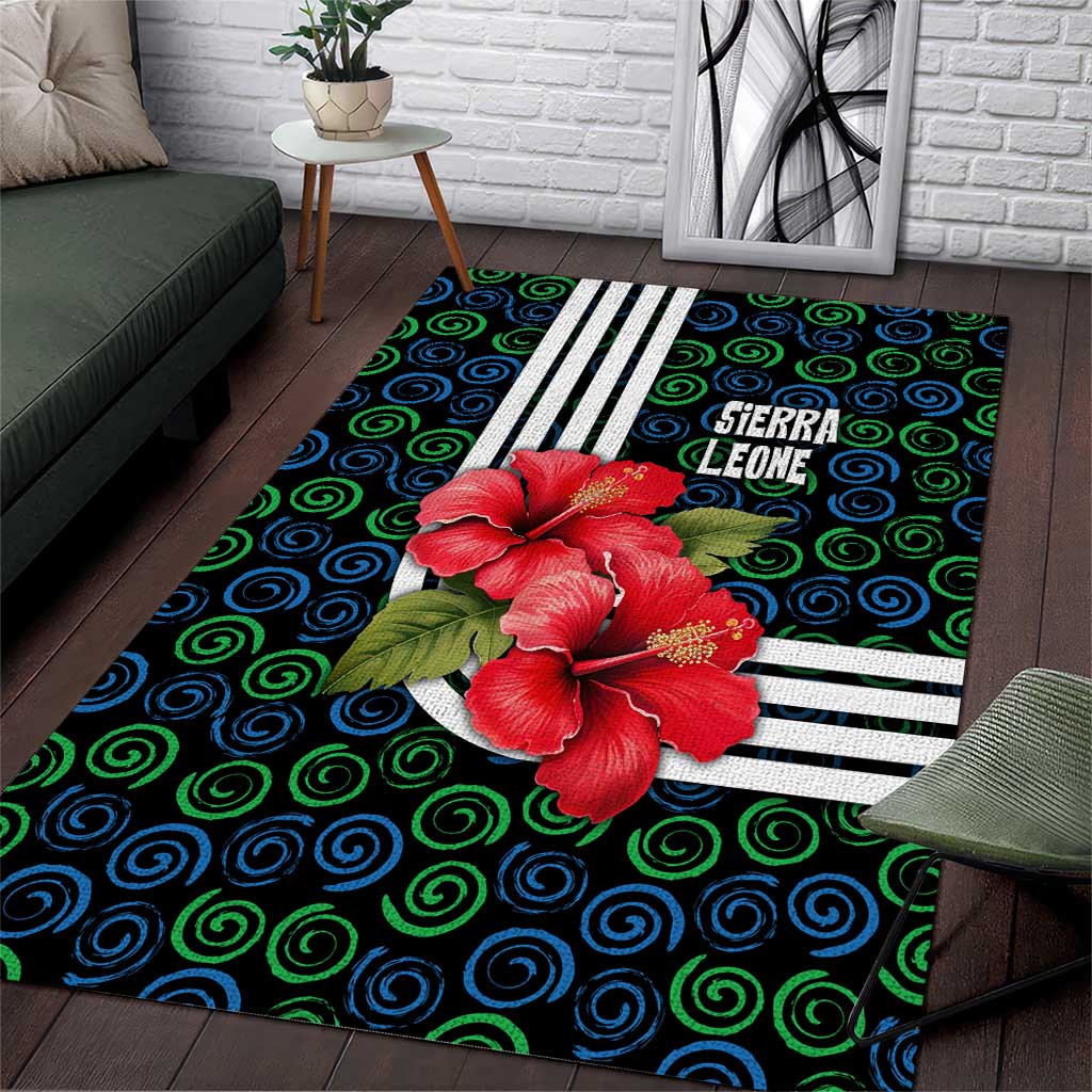 Sierra Leone Area Rug with Red Hibiscus Floral Design and Tribal Swirl Pattern