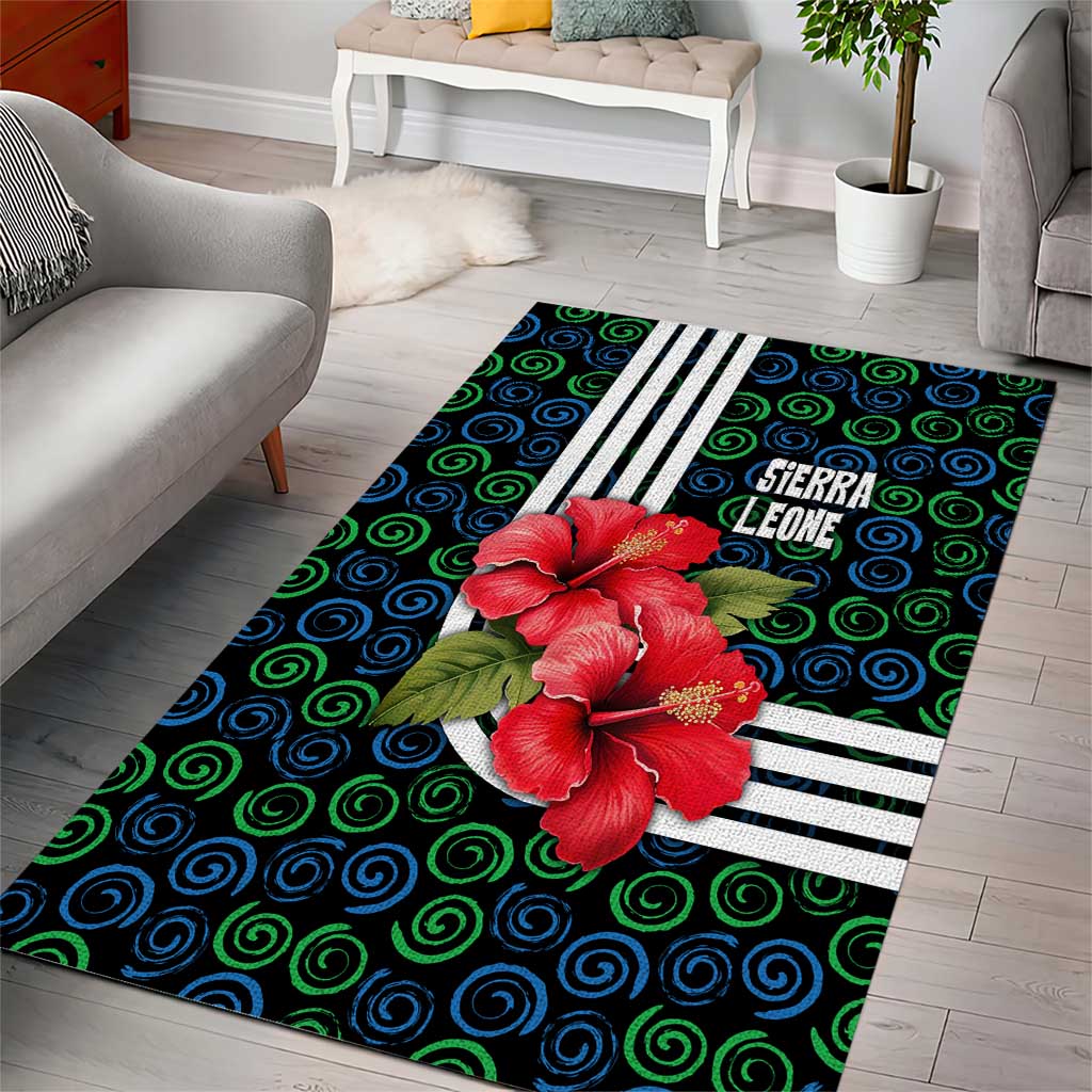 Sierra Leone Area Rug with Red Hibiscus Floral Design and Tribal Swirl Pattern