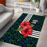 Sierra Leone Area Rug with Red Hibiscus Floral Design and Tribal Swirl Pattern