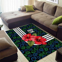 Sierra Leone Area Rug with Red Hibiscus Floral Design and Tribal Swirl Pattern