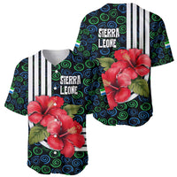 Sierra Leone Baseball Jersey with Red Hibiscus Floral Design and Tribal Swirl Pattern