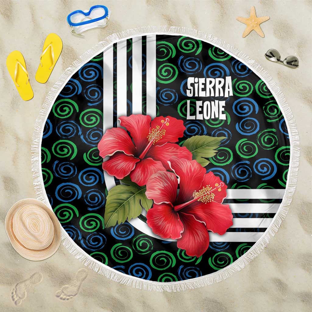 Sierra Leone Beach Blanket with Red Hibiscus Floral Design and Tribal Swirl Pattern
