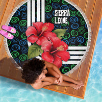 Sierra Leone Beach Blanket with Red Hibiscus Floral Design and Tribal Swirl Pattern