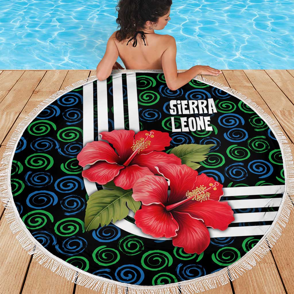 Sierra Leone Beach Blanket with Red Hibiscus Floral Design and Tribal Swirl Pattern