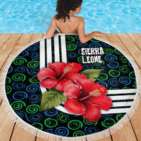 Sierra Leone Beach Blanket with Red Hibiscus Floral Design and Tribal Swirl Pattern