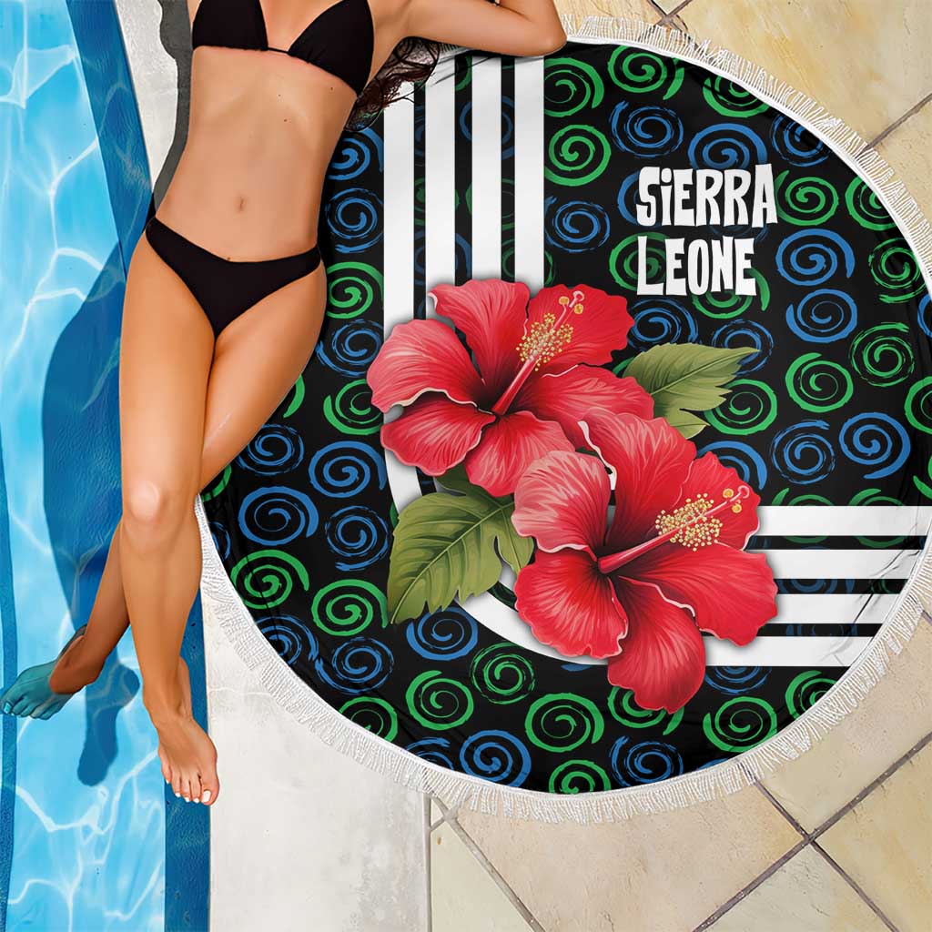 Sierra Leone Beach Blanket with Red Hibiscus Floral Design and Tribal Swirl Pattern