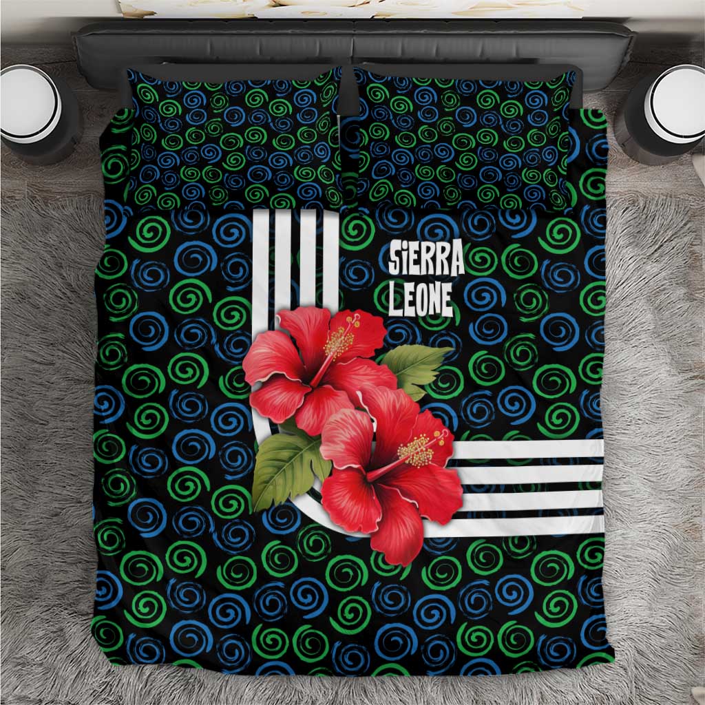 Sierra Leone Bedding Set with Red Hibiscus Floral Design and Tribal Swirl Pattern