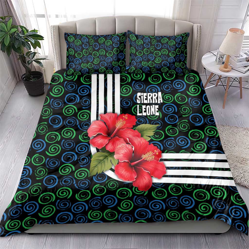 Sierra Leone Bedding Set with Red Hibiscus Floral Design and Tribal Swirl Pattern