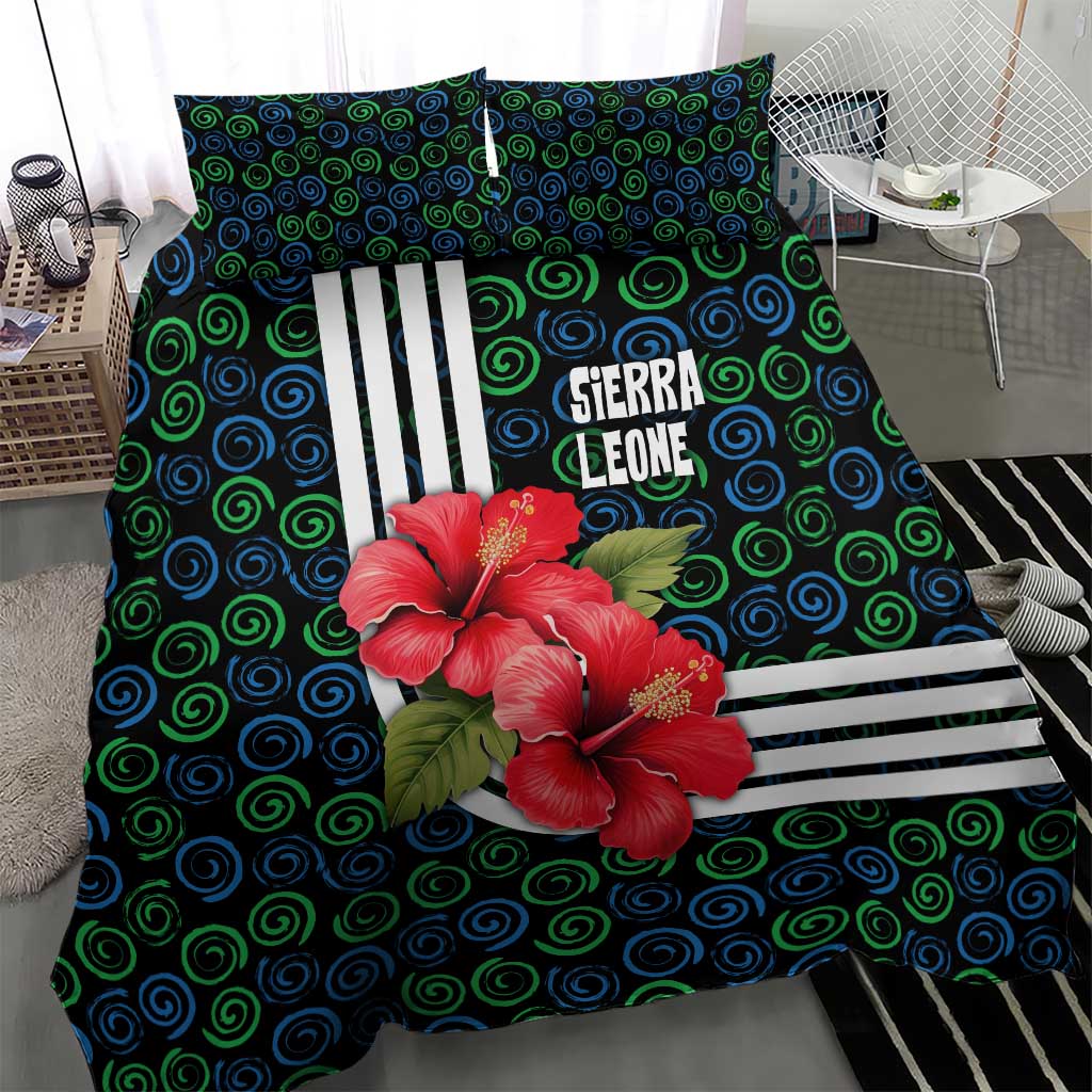 Sierra Leone Bedding Set with Red Hibiscus Floral Design and Tribal Swirl Pattern
