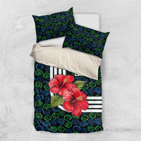 Sierra Leone Bedding Set with Red Hibiscus Floral Design and Tribal Swirl Pattern