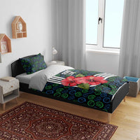 Sierra Leone Bedding Set with Red Hibiscus Floral Design and Tribal Swirl Pattern