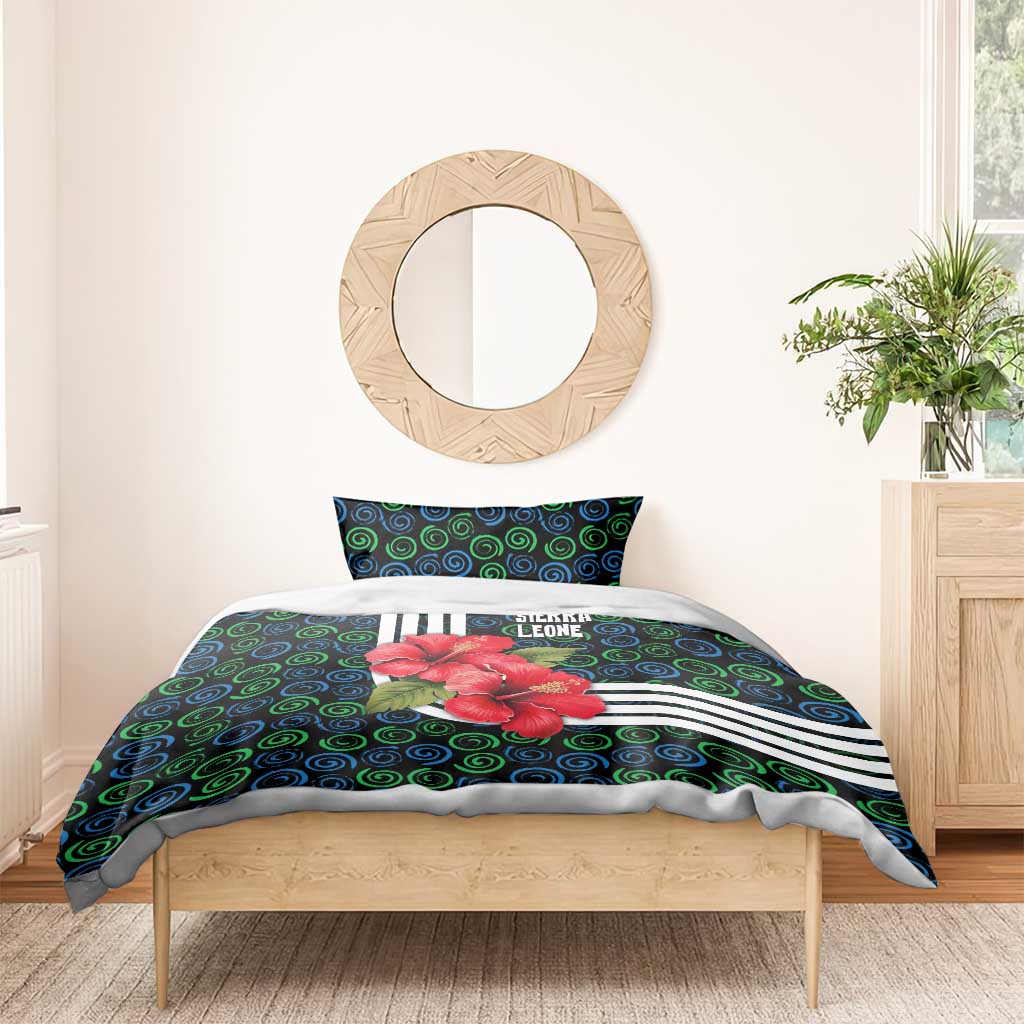 Sierra Leone Bedding Set with Red Hibiscus Floral Design and Tribal Swirl Pattern