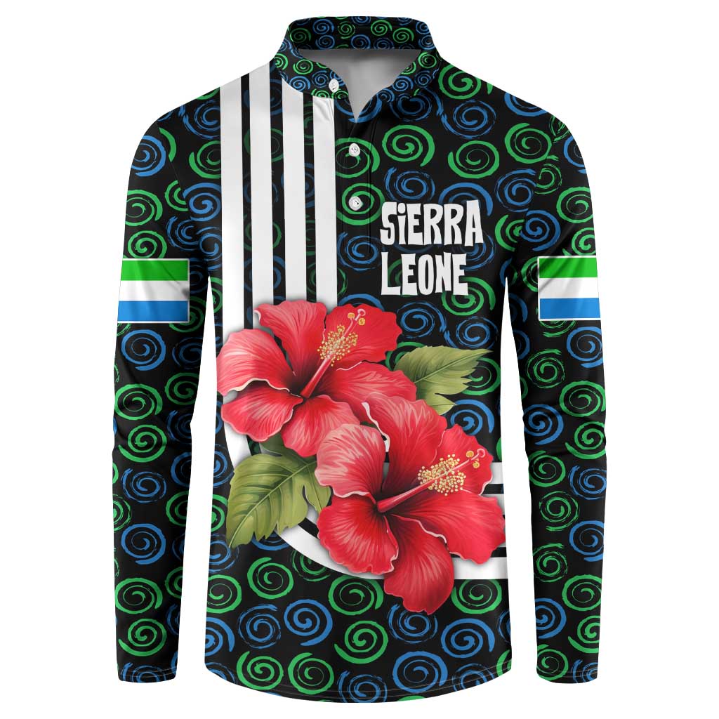 Sierra Leone Button Sweatshirt with Red Hibiscus Floral Design and Tribal Swirl Pattern