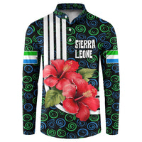 Sierra Leone Button Sweatshirt with Red Hibiscus Floral Design and Tribal Swirl Pattern