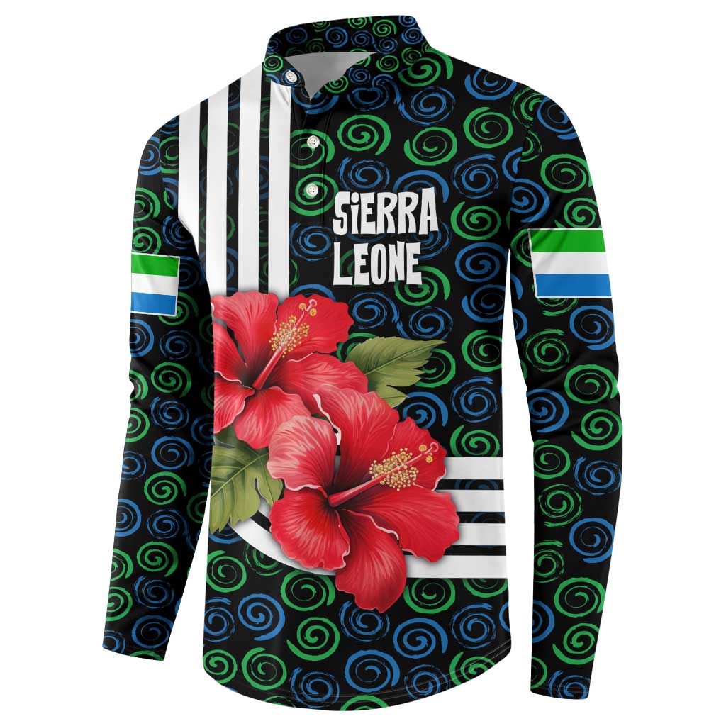 Sierra Leone Button Sweatshirt with Red Hibiscus Floral Design and Tribal Swirl Pattern