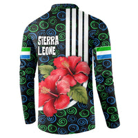 Sierra Leone Button Sweatshirt with Red Hibiscus Floral Design and Tribal Swirl Pattern