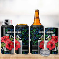 Sierra Leone 4 in 1 Can Cooler Tumbler with Red Hibiscus Floral Design and Tribal Swirl Pattern
