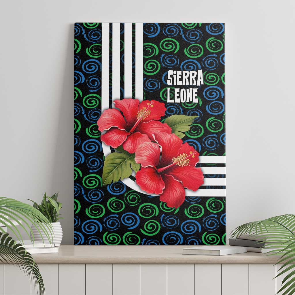Sierra Leone Canvas Wall Art with Red Hibiscus Floral Design and Tribal Swirl Pattern