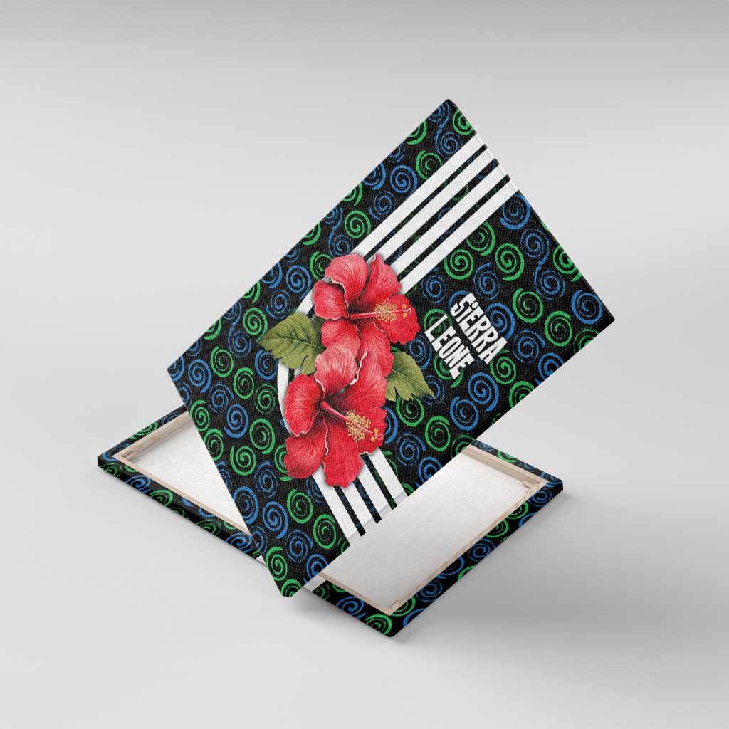 Sierra Leone Canvas Wall Art with Red Hibiscus Floral Design and Tribal Swirl Pattern