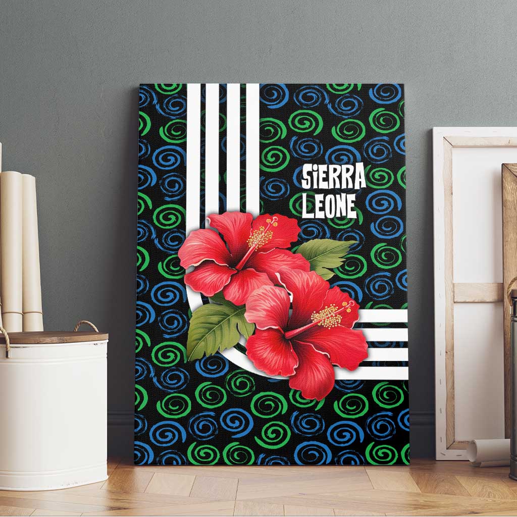 Sierra Leone Canvas Wall Art with Red Hibiscus Floral Design and Tribal Swirl Pattern