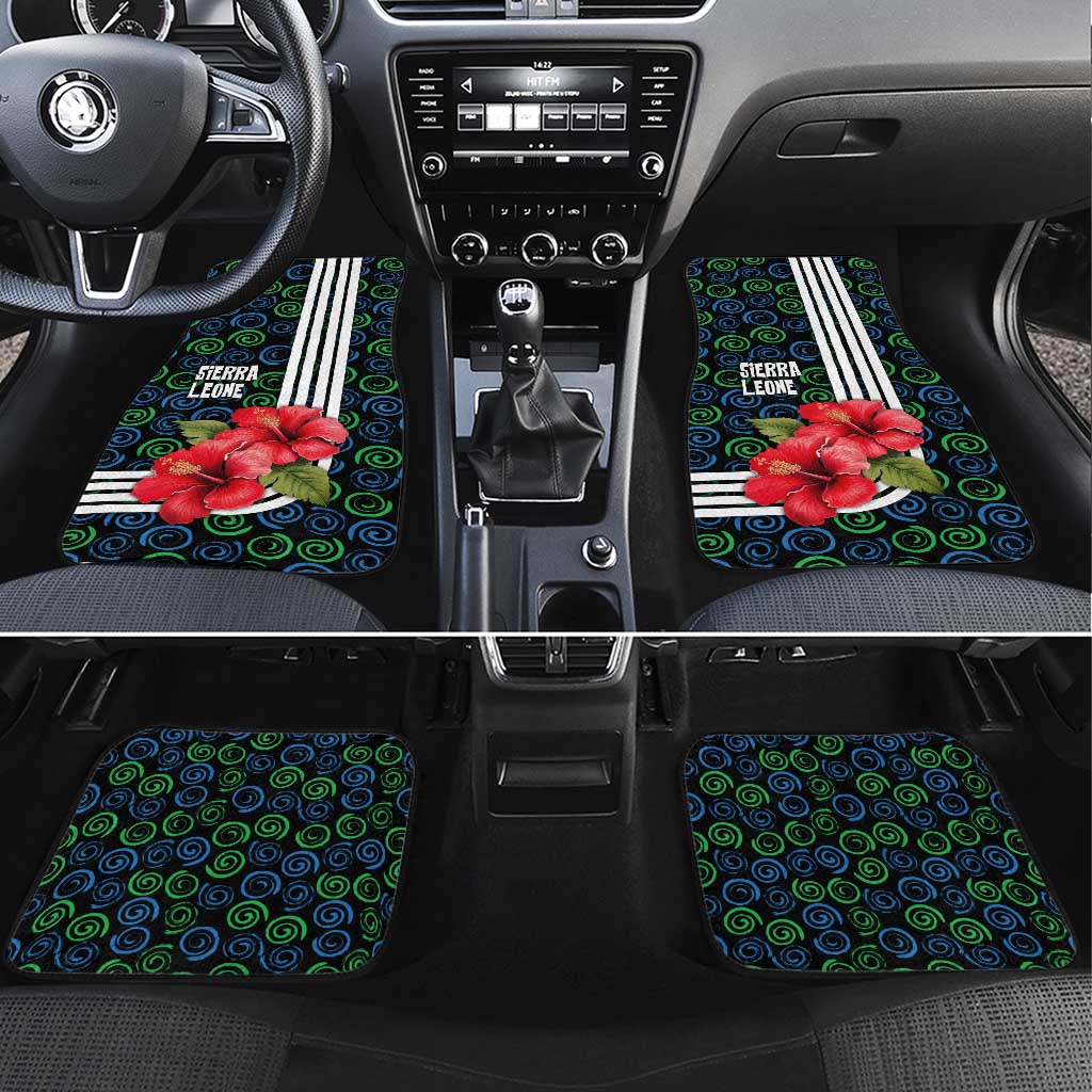Sierra Leone Car Mats with Red Hibiscus Floral Design and Tribal Swirl Pattern