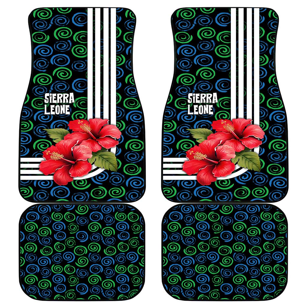 Sierra Leone Car Mats with Red Hibiscus Floral Design and Tribal Swirl Pattern