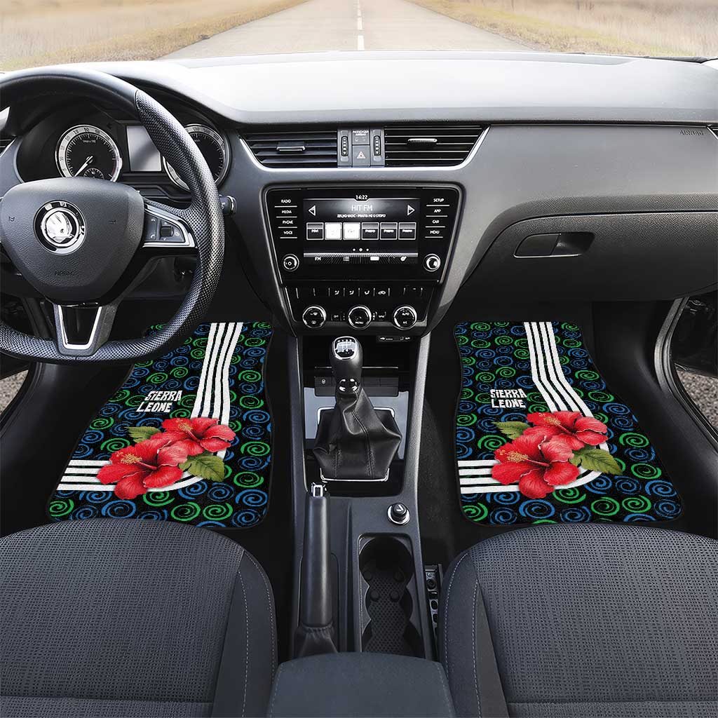 Sierra Leone Car Mats with Red Hibiscus Floral Design and Tribal Swirl Pattern