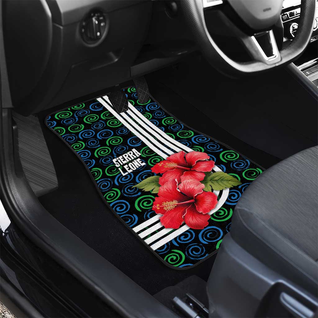 Sierra Leone Car Mats with Red Hibiscus Floral Design and Tribal Swirl Pattern
