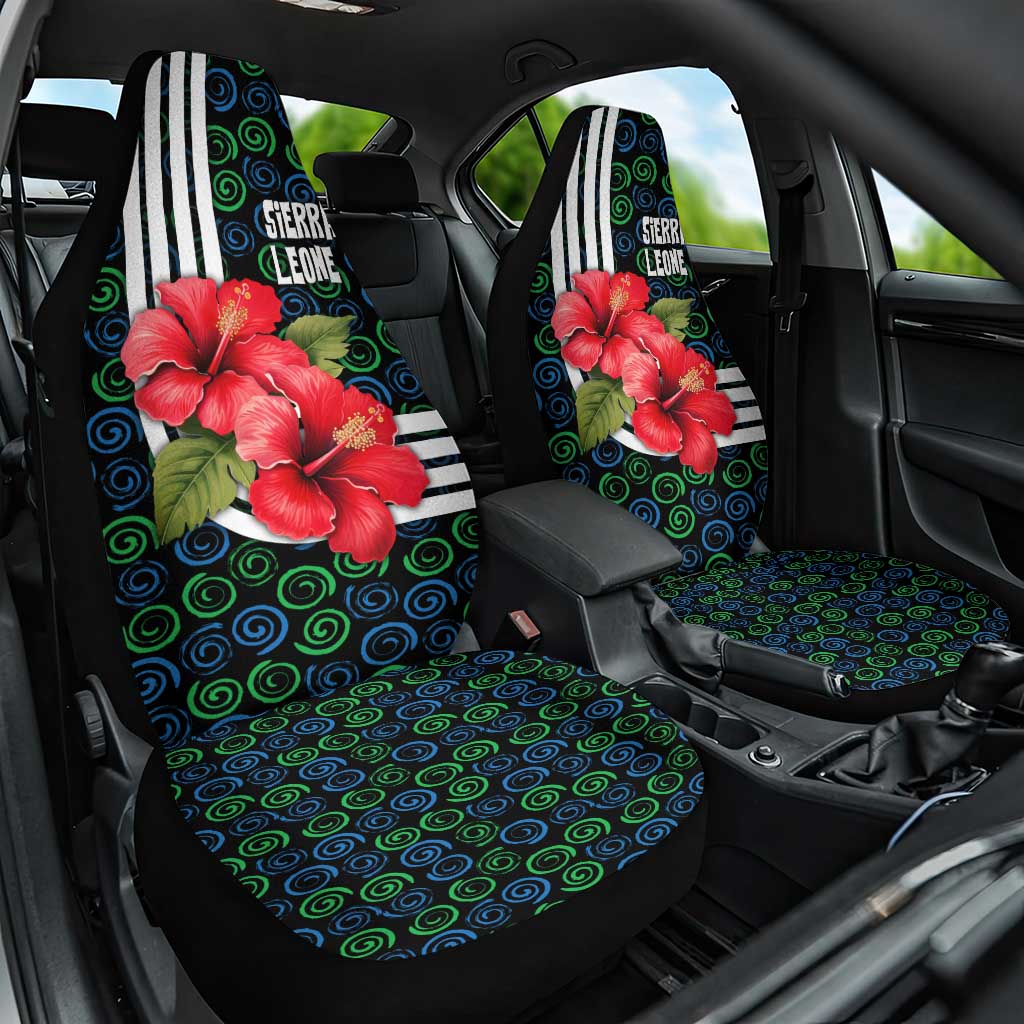 Sierra Leone Car Seat Cover with Red Hibiscus Floral Design and Tribal Swirl Pattern