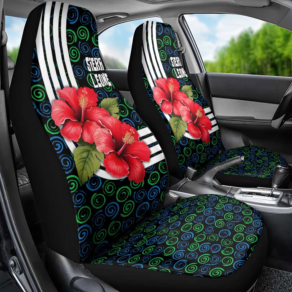 Sierra Leone Car Seat Cover with Red Hibiscus Floral Design and Tribal Swirl Pattern