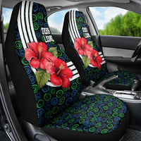 Sierra Leone Car Seat Cover with Red Hibiscus Floral Design and Tribal Swirl Pattern