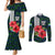 Sierra Leone Couples Matching Mermaid Dress and Long Sleeve Button Shirt with Red Hibiscus Floral Design and Tribal Swirl Pattern
