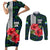 Sierra Leone Couples Matching Short Sleeve Bodycon Dress and Long Sleeve Button Shirt with Red Hibiscus Floral Design and Tribal Swirl Pattern