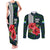 Sierra Leone Couples Matching Tank Maxi Dress and Long Sleeve Button Shirt with Red Hibiscus Floral Design and Tribal Swirl Pattern