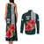 Sierra Leone Couples Matching Tank Maxi Dress and Long Sleeve Button Shirt with Red Hibiscus Floral Design and Tribal Swirl Pattern