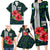 Sierra Leone Family Matching Long Sleeve Bodycon Dress and Hawaiian Shirt with Red Hibiscus Floral Design and Tribal Swirl Pattern