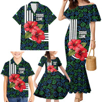 Sierra Leone Family Matching Mermaid Dress and Hawaiian Shirt with Red Hibiscus Floral Design and Tribal Swirl Pattern