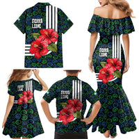 Sierra Leone Family Matching Mermaid Dress and Hawaiian Shirt with Red Hibiscus Floral Design and Tribal Swirl Pattern
