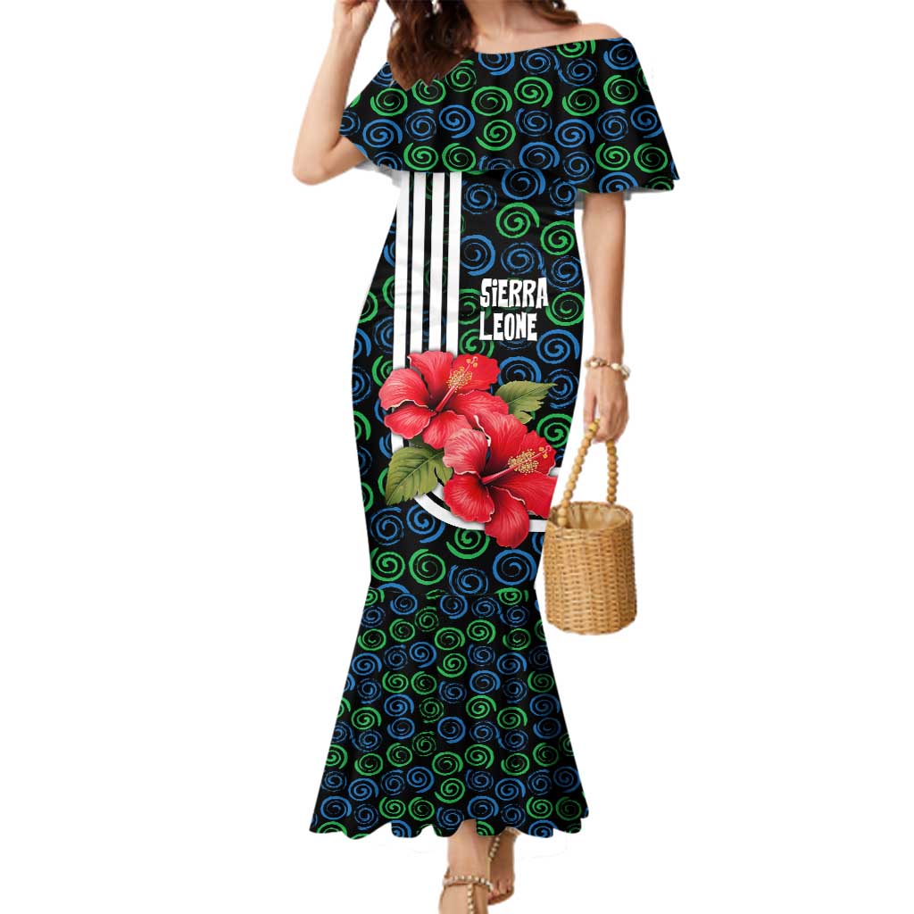 Sierra Leone Family Matching Mermaid Dress and Hawaiian Shirt with Red Hibiscus Floral Design and Tribal Swirl Pattern