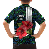 Sierra Leone Family Matching Off Shoulder Maxi Dress and Hawaiian Shirt with Red Hibiscus Floral Design and Tribal Swirl Pattern