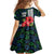 Sierra Leone Family Matching Off Shoulder Maxi Dress and Hawaiian Shirt with Red Hibiscus Floral Design and Tribal Swirl Pattern