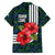 Sierra Leone Family Matching Off Shoulder Maxi Dress and Hawaiian Shirt with Red Hibiscus Floral Design and Tribal Swirl Pattern