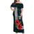 Sierra Leone Family Matching Off Shoulder Maxi Dress and Hawaiian Shirt with Red Hibiscus Floral Design and Tribal Swirl Pattern