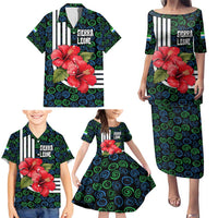 Sierra Leone Family Matching Puletasi and Hawaiian Shirt with Red Hibiscus Floral Design and Tribal Swirl Pattern