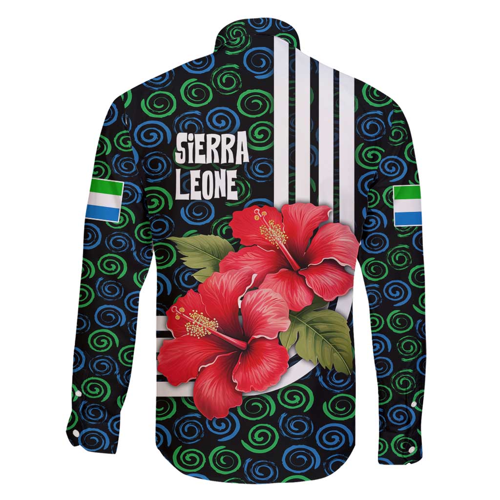 Sierra Leone Family Matching Short Sleeve Bodycon Dress and Hawaiian Shirt with Red Hibiscus Floral Design and Tribal Swirl Pattern