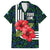 Sierra Leone Family Matching Summer Maxi Dress and Hawaiian Shirt with Red Hibiscus Floral Design and Tribal Swirl Pattern