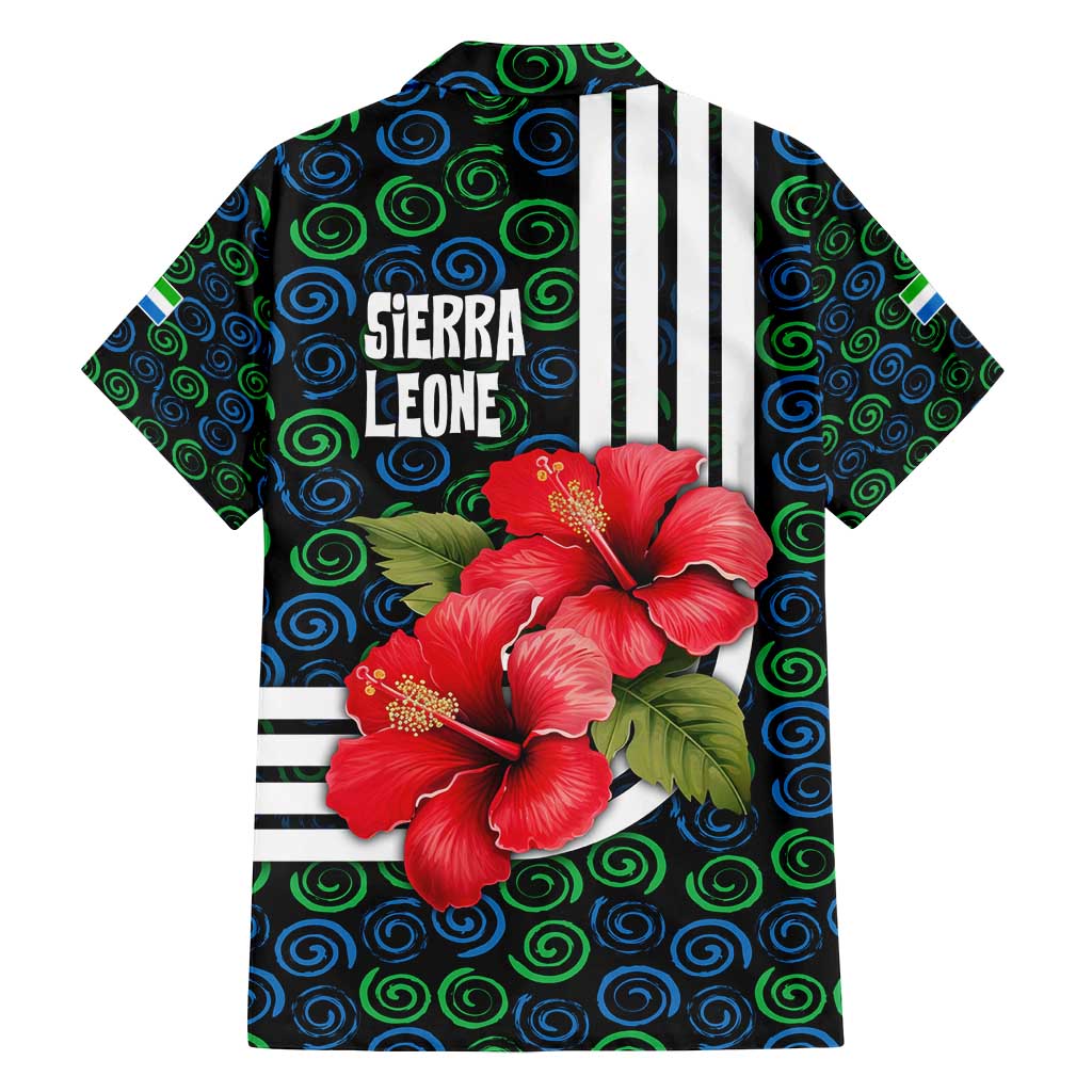 Sierra Leone Family Matching Tank Maxi Dress and Hawaiian Shirt with Red Hibiscus Floral Design and Tribal Swirl Pattern