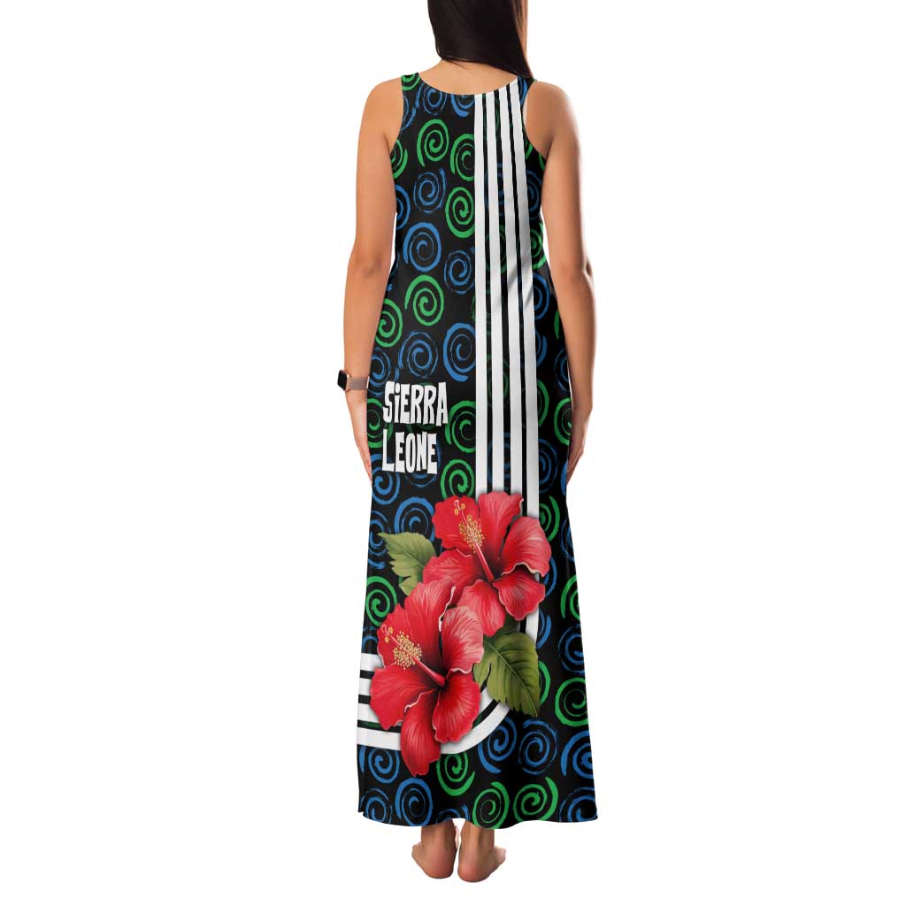 Sierra Leone Family Matching Tank Maxi Dress and Hawaiian Shirt with Red Hibiscus Floral Design and Tribal Swirl Pattern