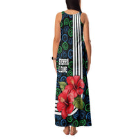 Sierra Leone Family Matching Tank Maxi Dress and Hawaiian Shirt with Red Hibiscus Floral Design and Tribal Swirl Pattern