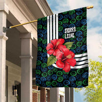 Sierra Leone Garden Flag with Red Hibiscus Floral Design and Tribal Swirl Pattern